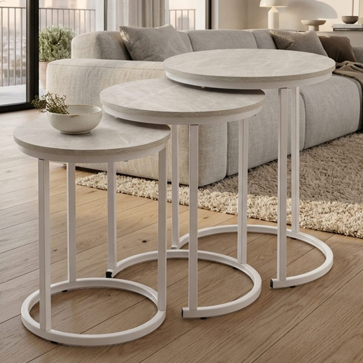 Nest Table Set Modern 3 Pieces Light Grey