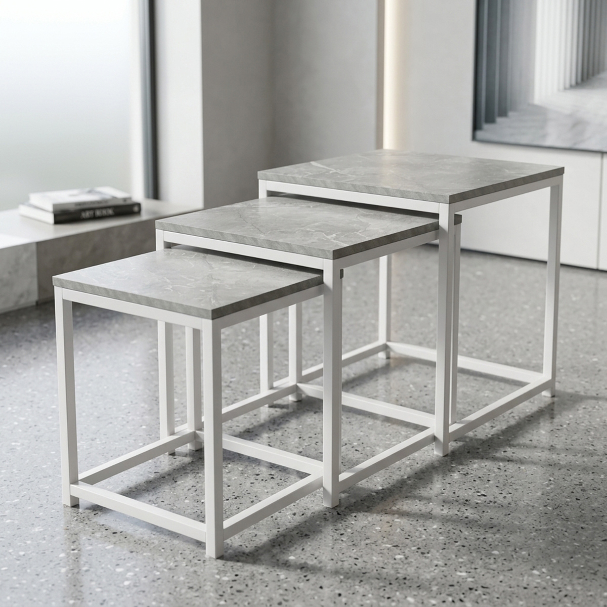 Nest Table Set Modern Square 3 Pieces Grey