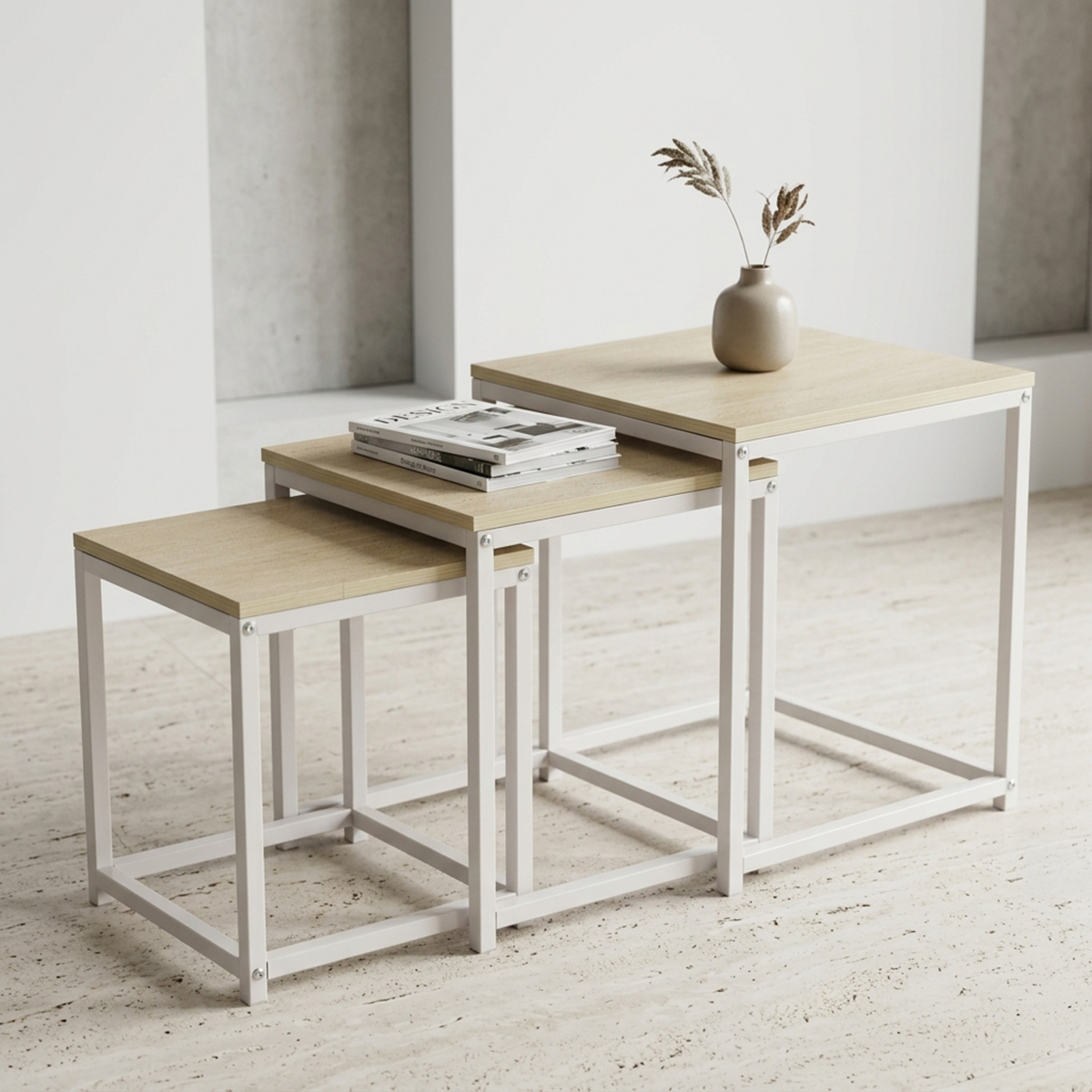 Nest Table Set Modern Square 3 Pieces Beige