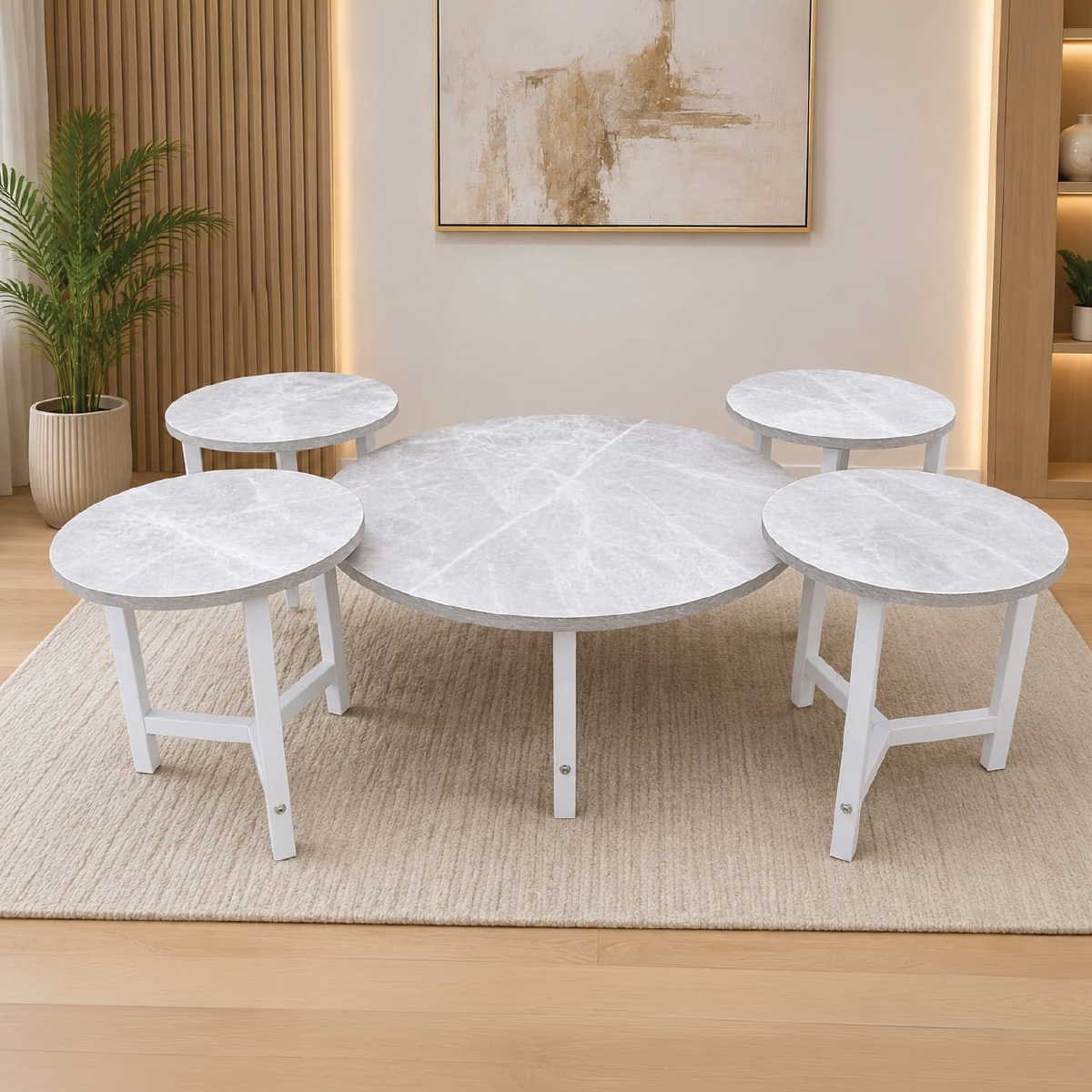 Wooden Tea Table Set Round 5 Pieces