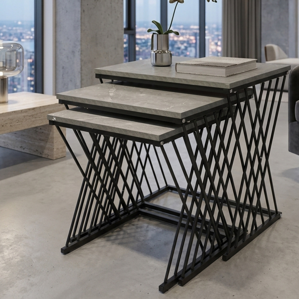 Nest Table Set Square 3 Pieces Grey