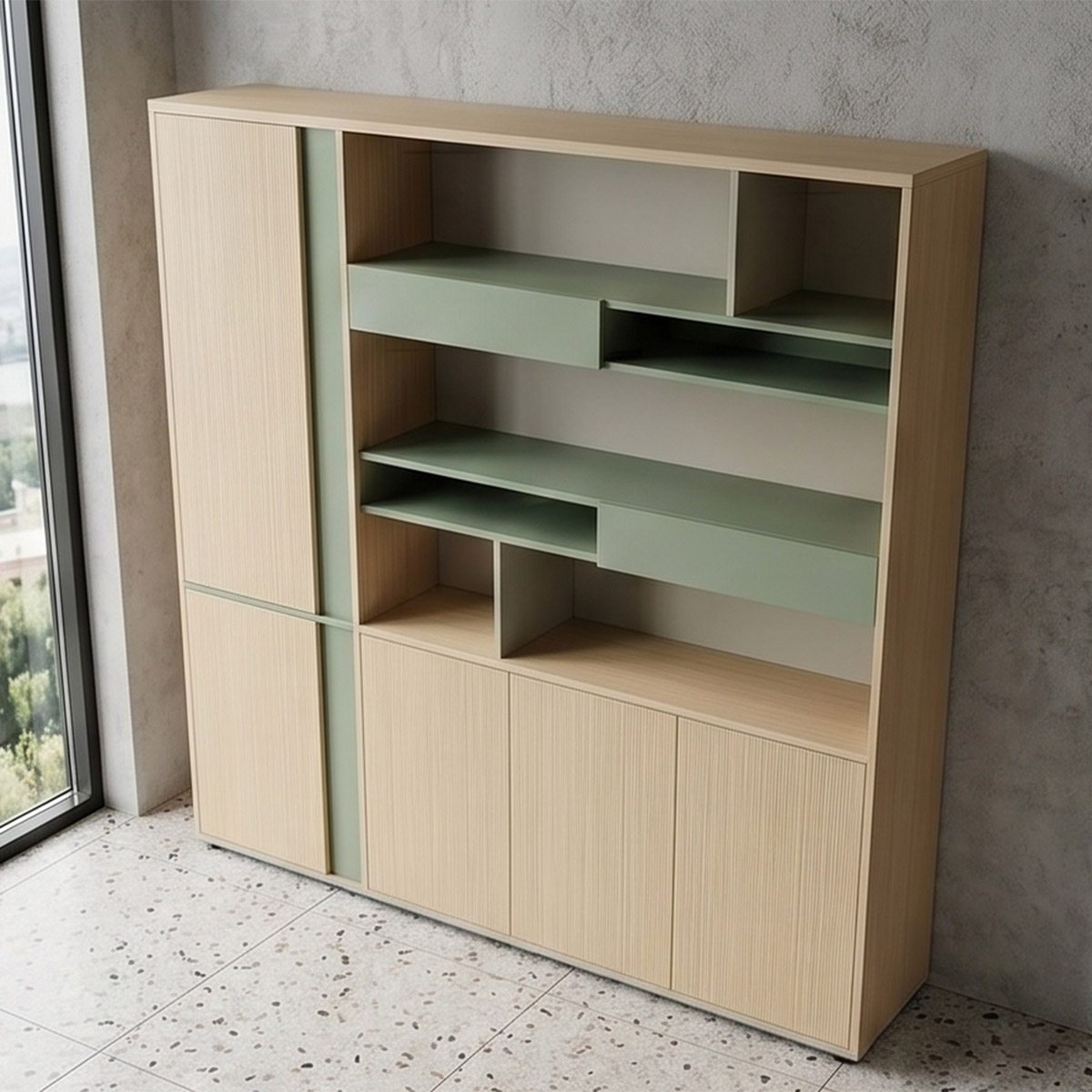 Book Cabinet Beige and Green
