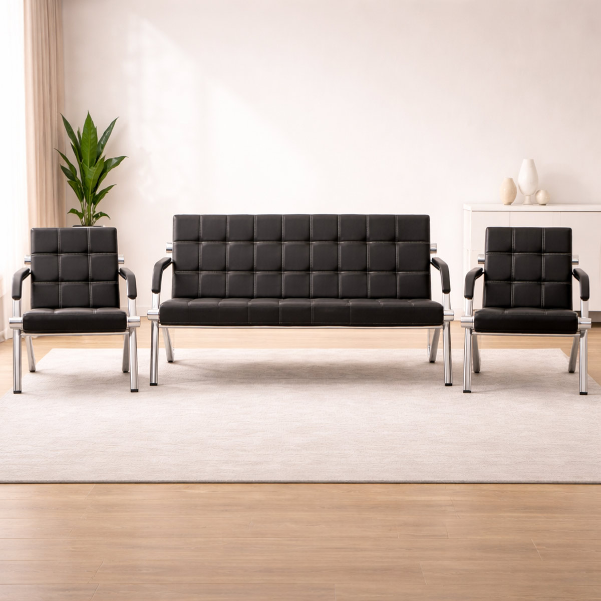 Reception Visitor Sofa Set Leather (1x2 Seater, 2x1 Seater) Black