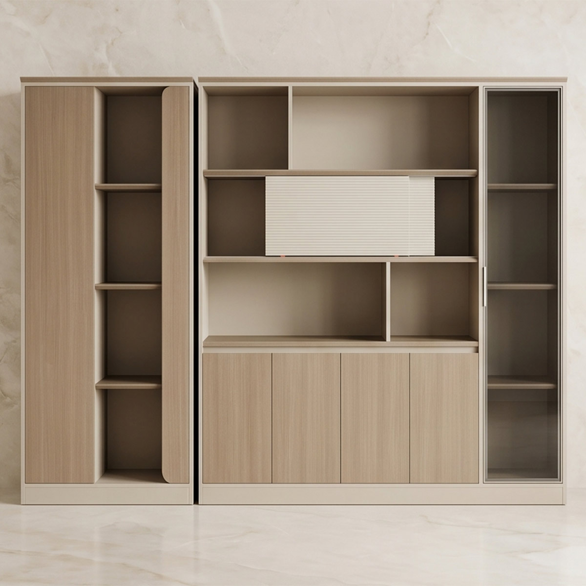 Wooden Bookshelf with Glass Door