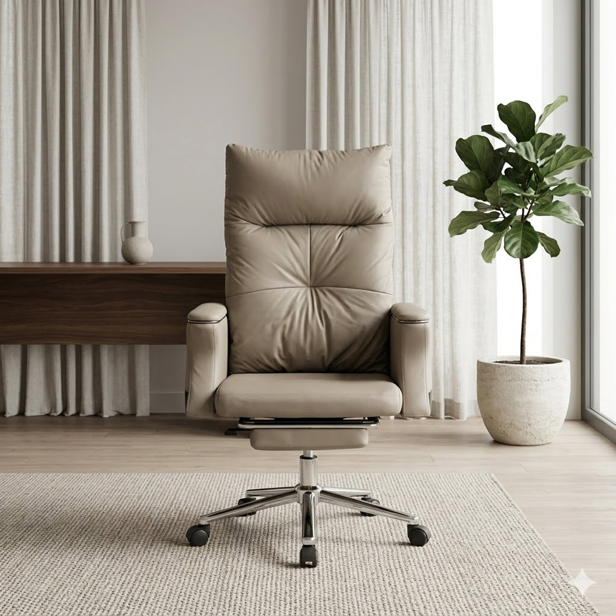 Office Chair Leather Adjustable High Back Beige