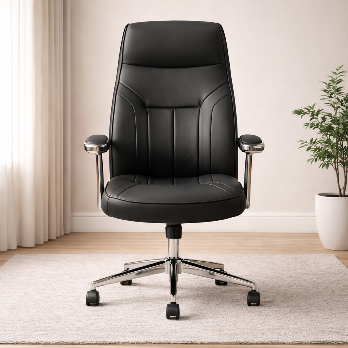 Office Chair Leather Adjustable High Back Black