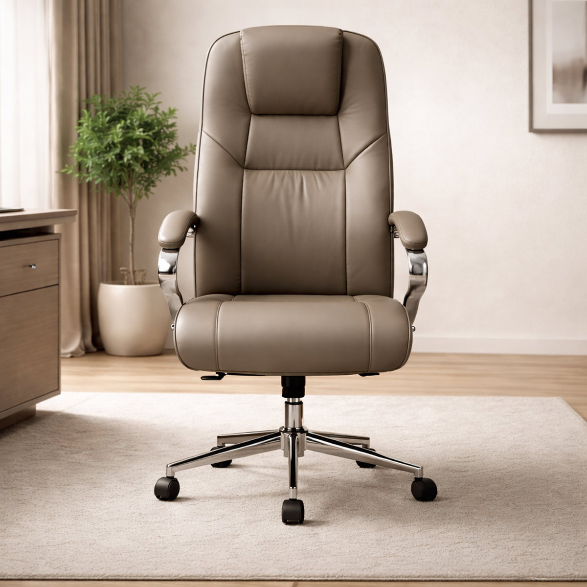 Office Chair Leather Adjustable High Back Nickle Grey