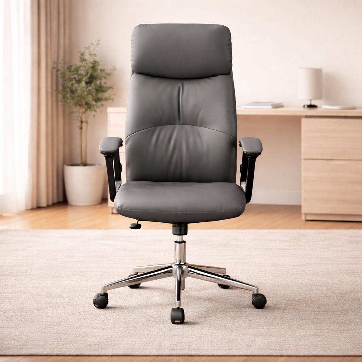 Office Chair Leather Adjustable High Back Grey | Furniture | Office Furniture | Office Chairs Office Chair Leather Adjustable High Back Grey | Furniture | Office Furniture | Office Chairs