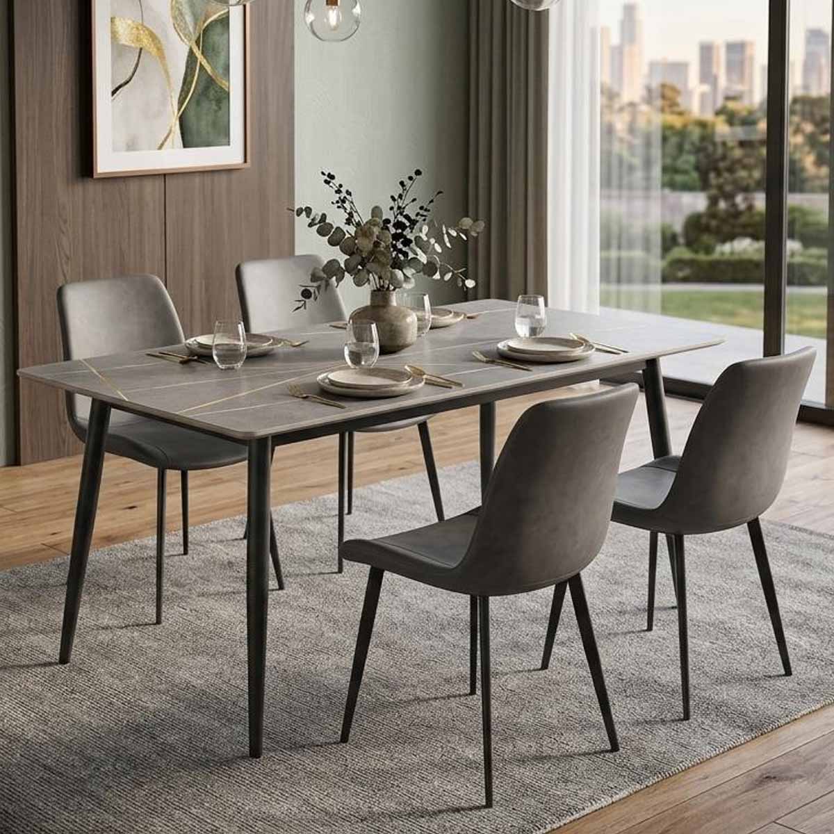 Dining Table Marble 1 Table With 4 Chairs