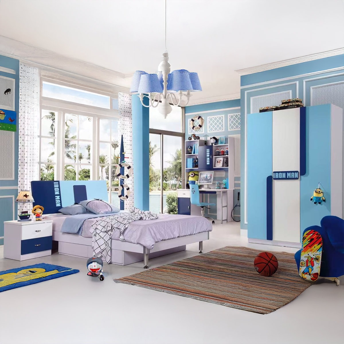 Boys Bedroom Set (120x190cm Bedset, 1x3 Doors Wardrobe, 1 Night Stand, 1 Study Table)