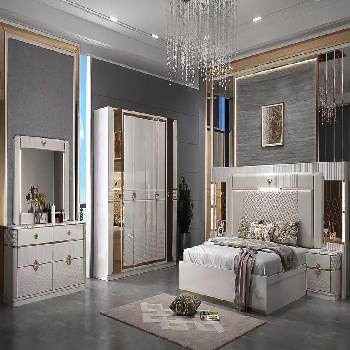 Modern Bedroom Set 1.8 x 2m HENGGONGYI-8898-WOOD