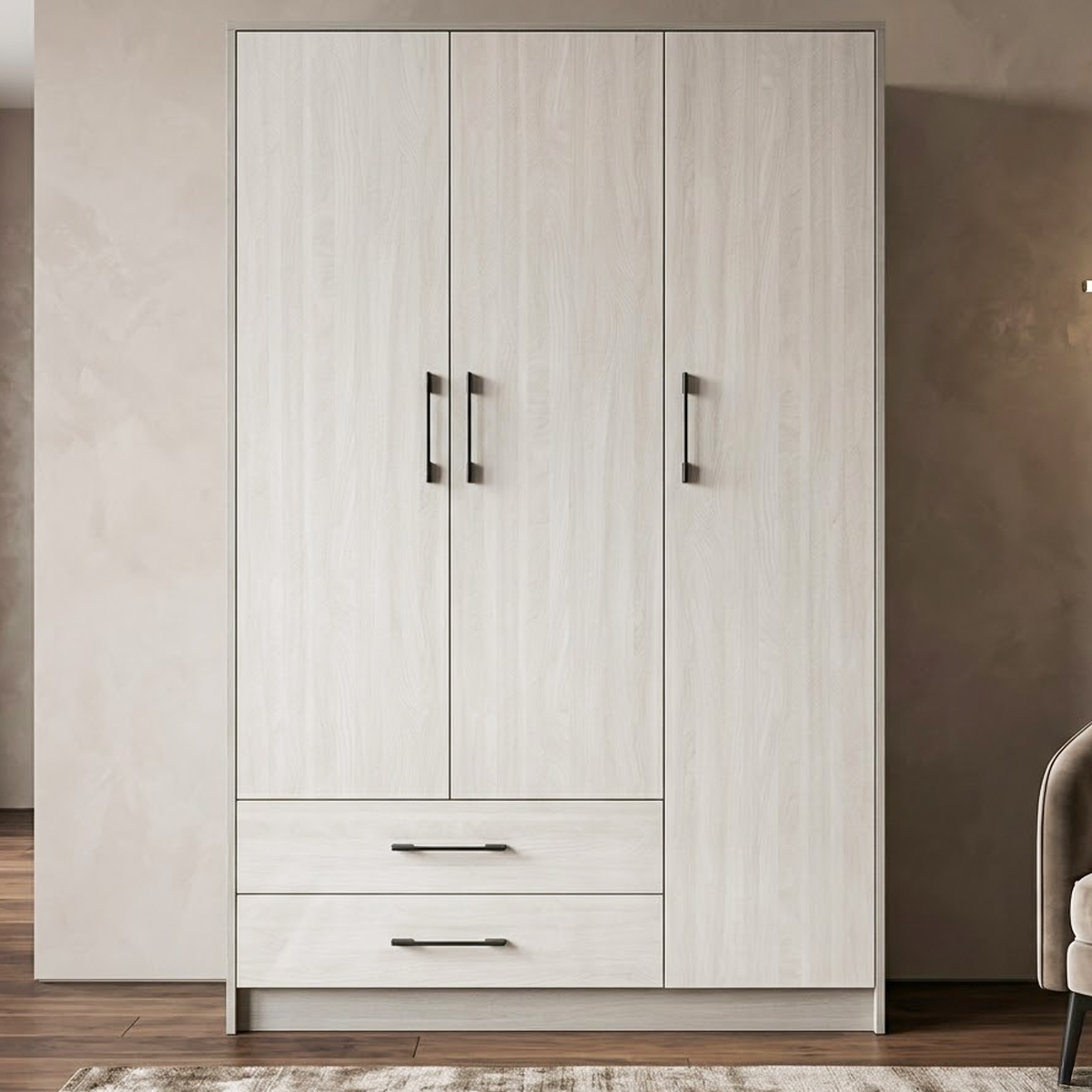 Wooden Wardrobe 3 Door Light Grey | Furniture | Bedroom Furniture | Wardrobes