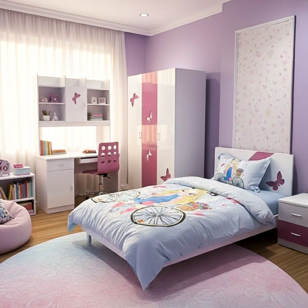 Kids Bedroom Set With Wardrobe+Dressing Table+Night Stand 120X190cm