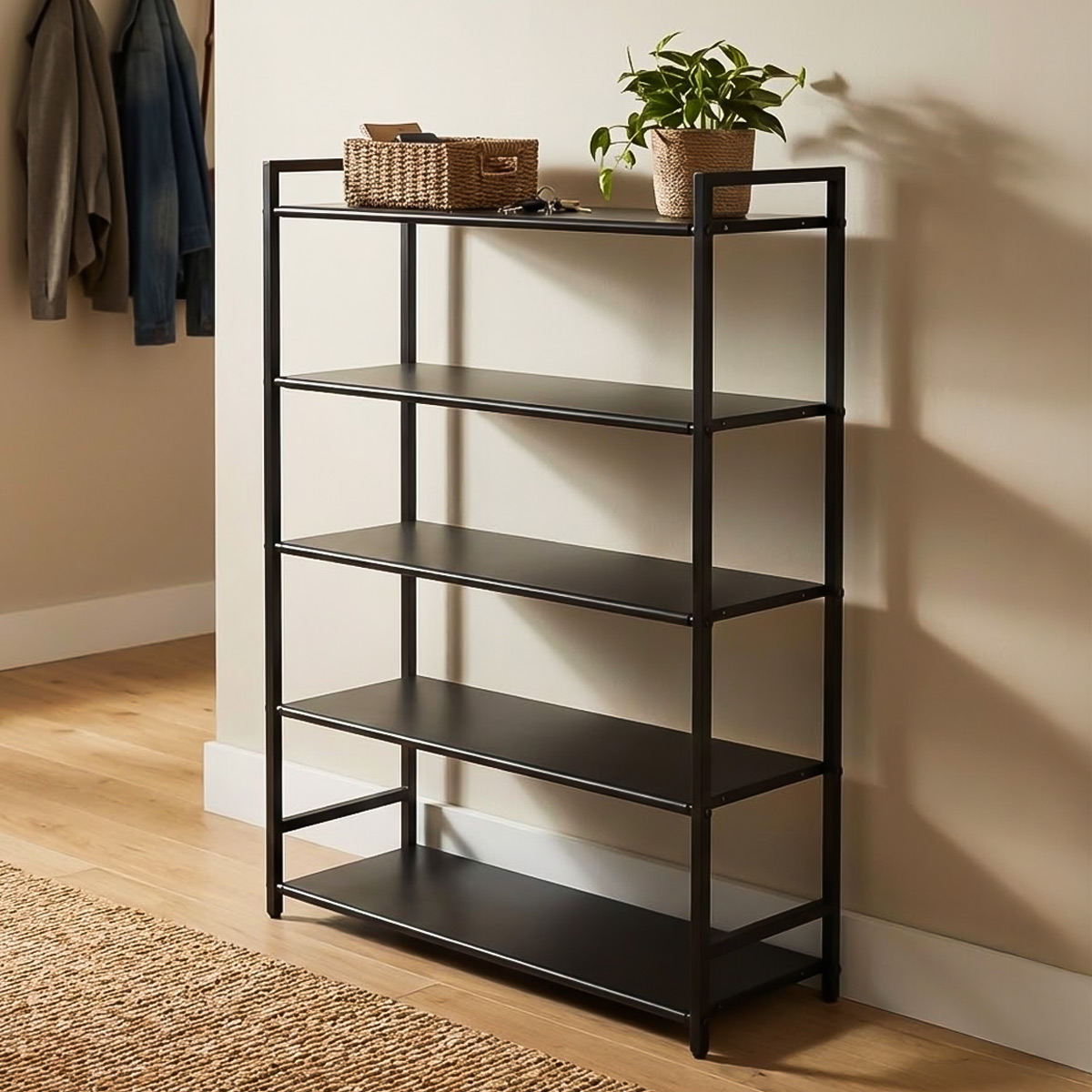5-Tier Black Metal Shoe Rack
