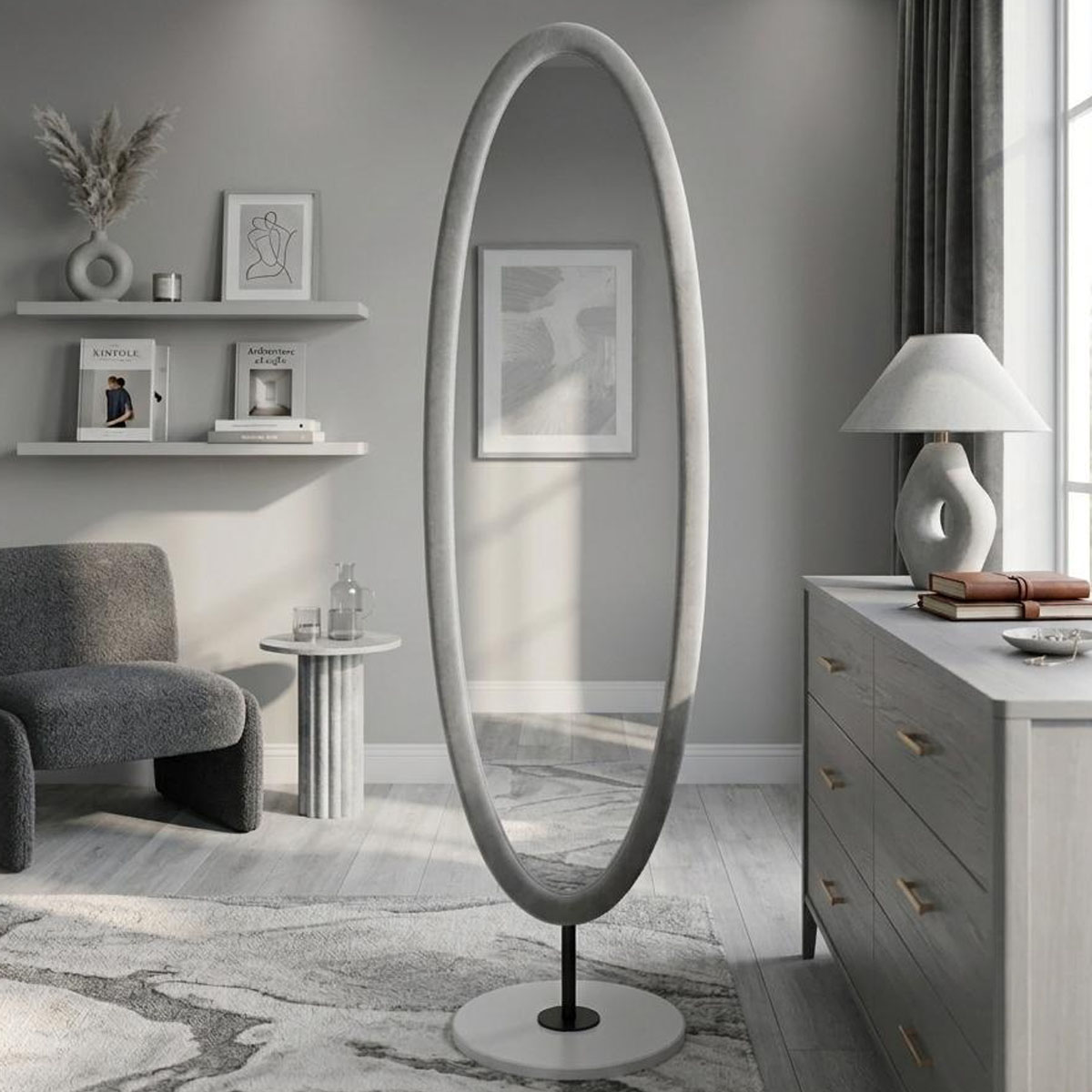Single Mirror Stand Modern Light Grey