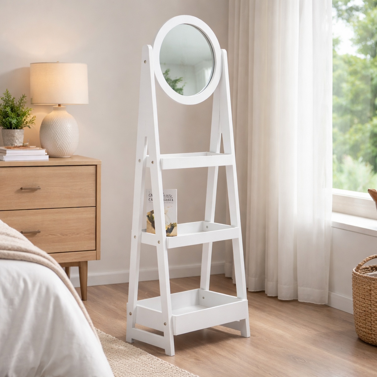 Stand Mirror With Shelf