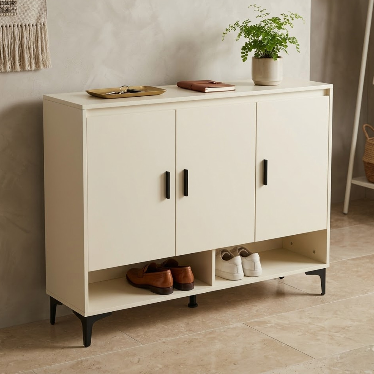 Shoes Cabinet Modern 3 Door Beige