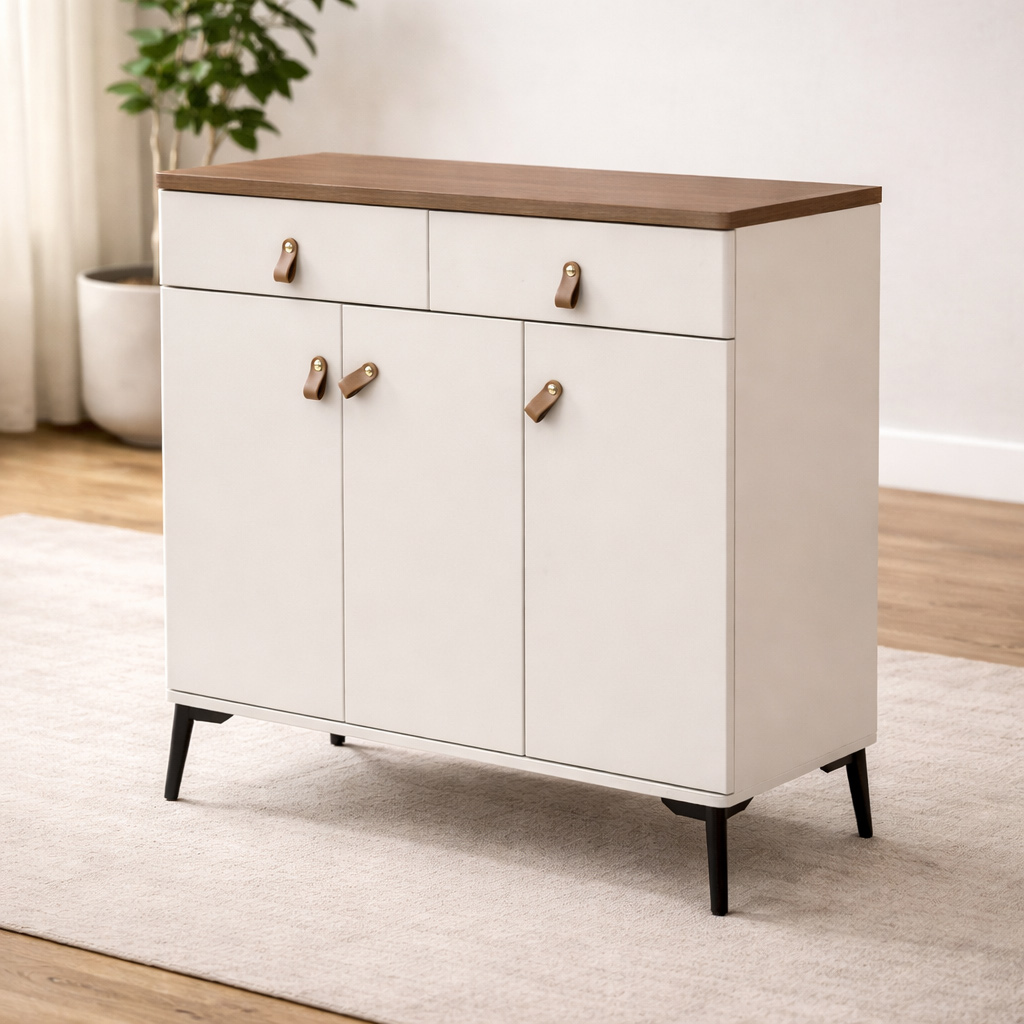 Shoe Cabinet Modern 3 Doors Brown Beige