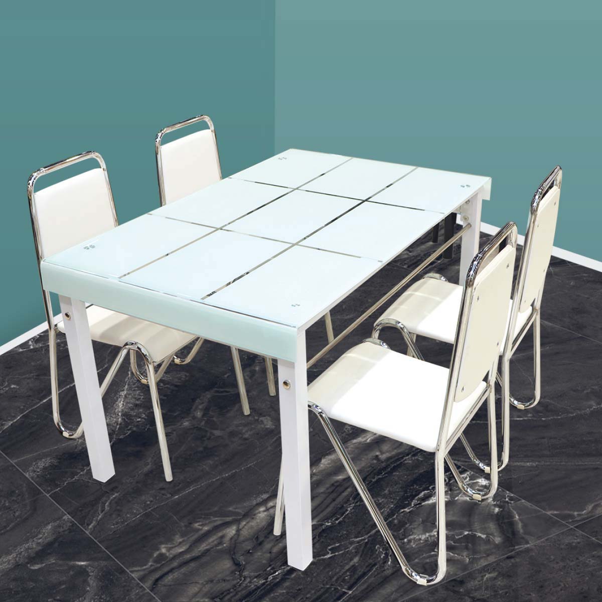 Glass Dining Tbale Set 1.3x80m White