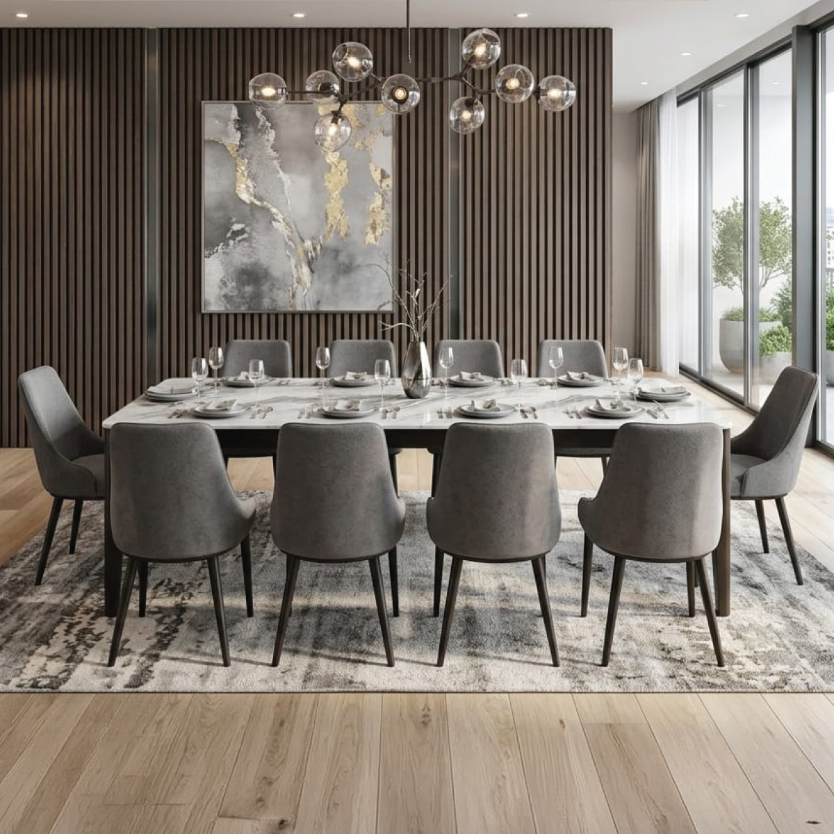 Marble Dining Table Set (1 Table With 10 Chairs)