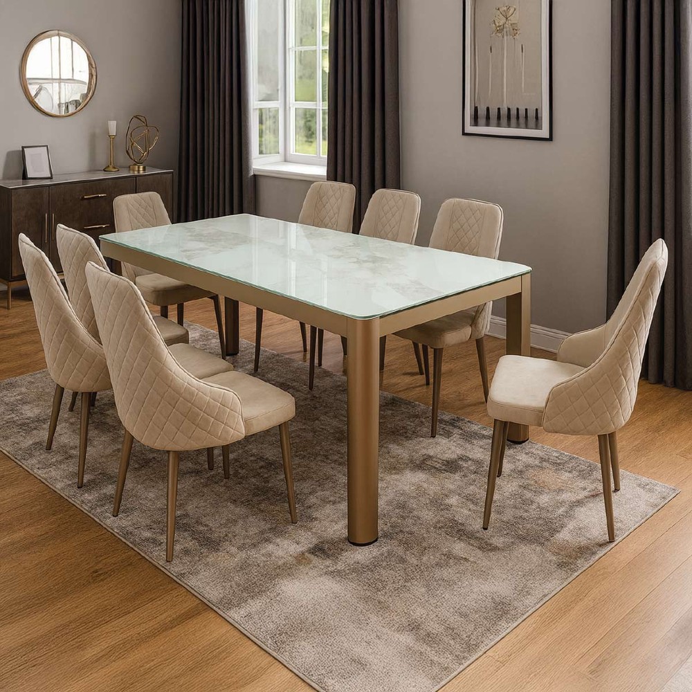 Glass Dining Table Set (1 Table, 8 Chairs) | أثاث | المطبخ وغرفة الطعام | أطقم طاولات الطعام Glass Dining Table Set (1 Table, 8 Chairs) | أثاث | المطبخ وغرفة الطعام | أطقم طاولات الطعام