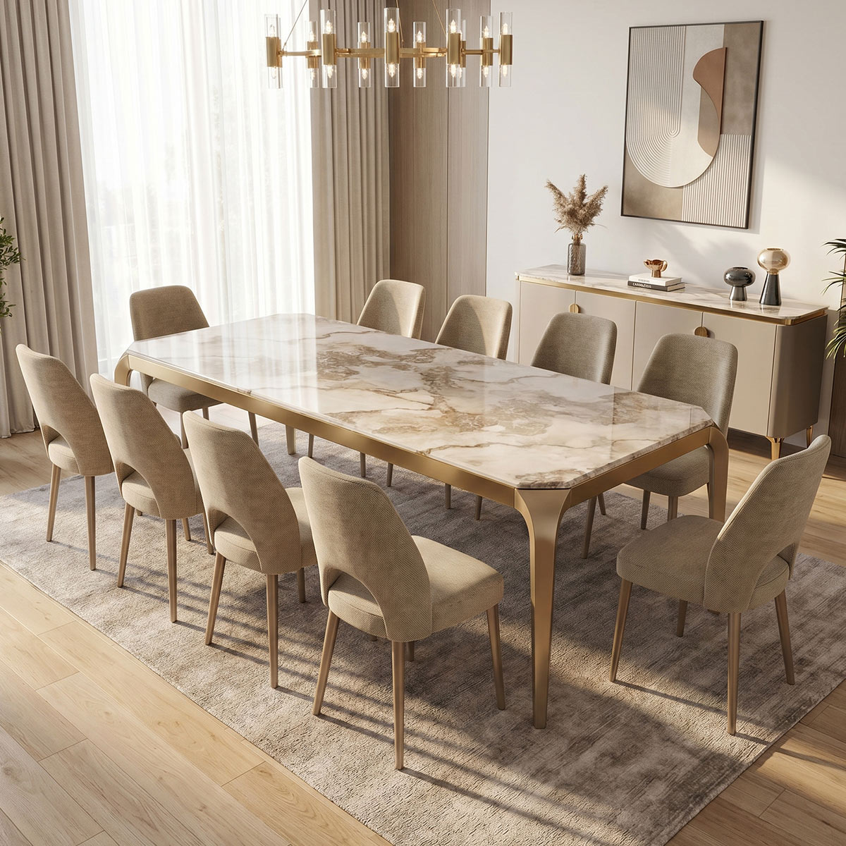 Marble Dining Table Set 1 Table With 10 Chairs
