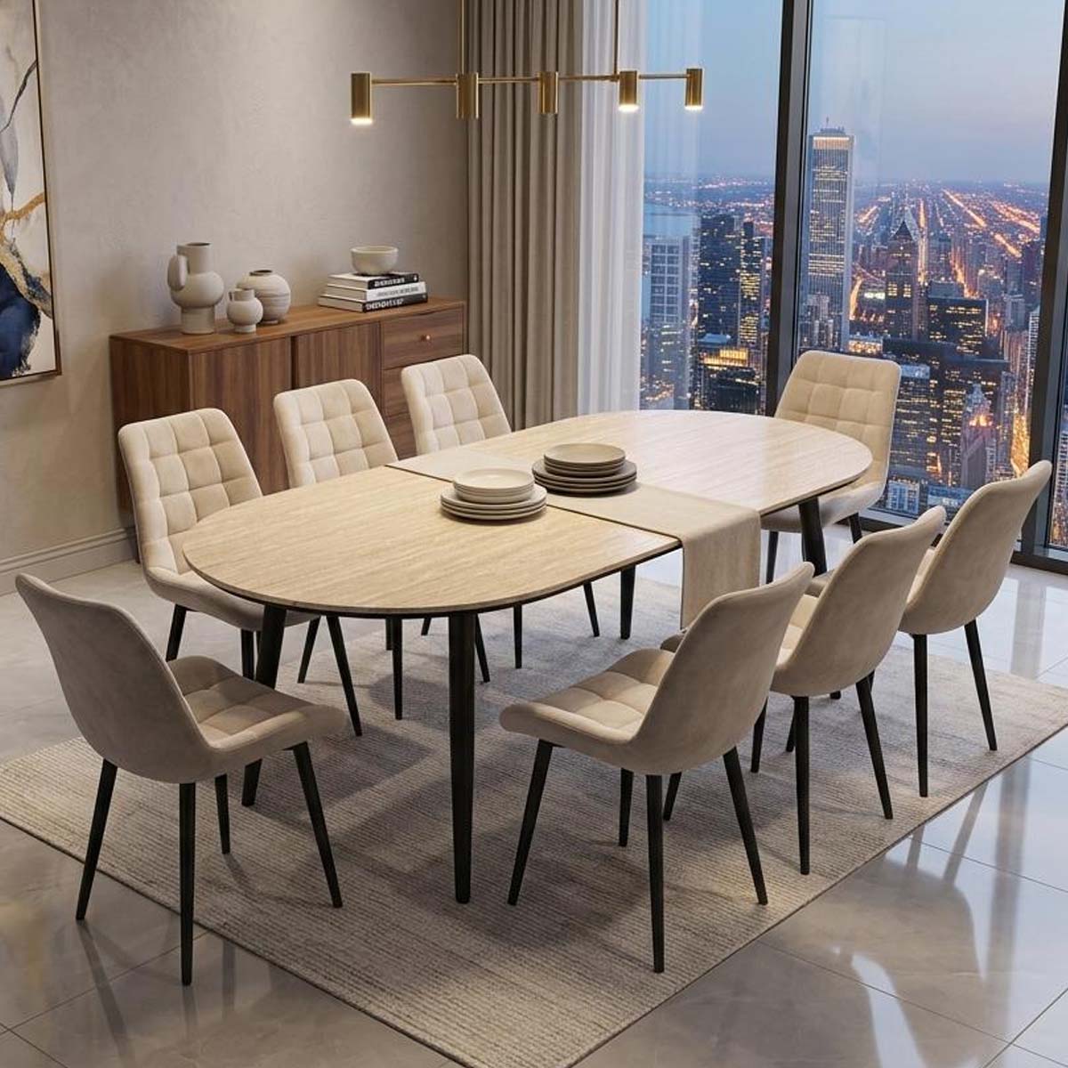 Porcelaine Dining Table Set 1 Table With 8 Chairs