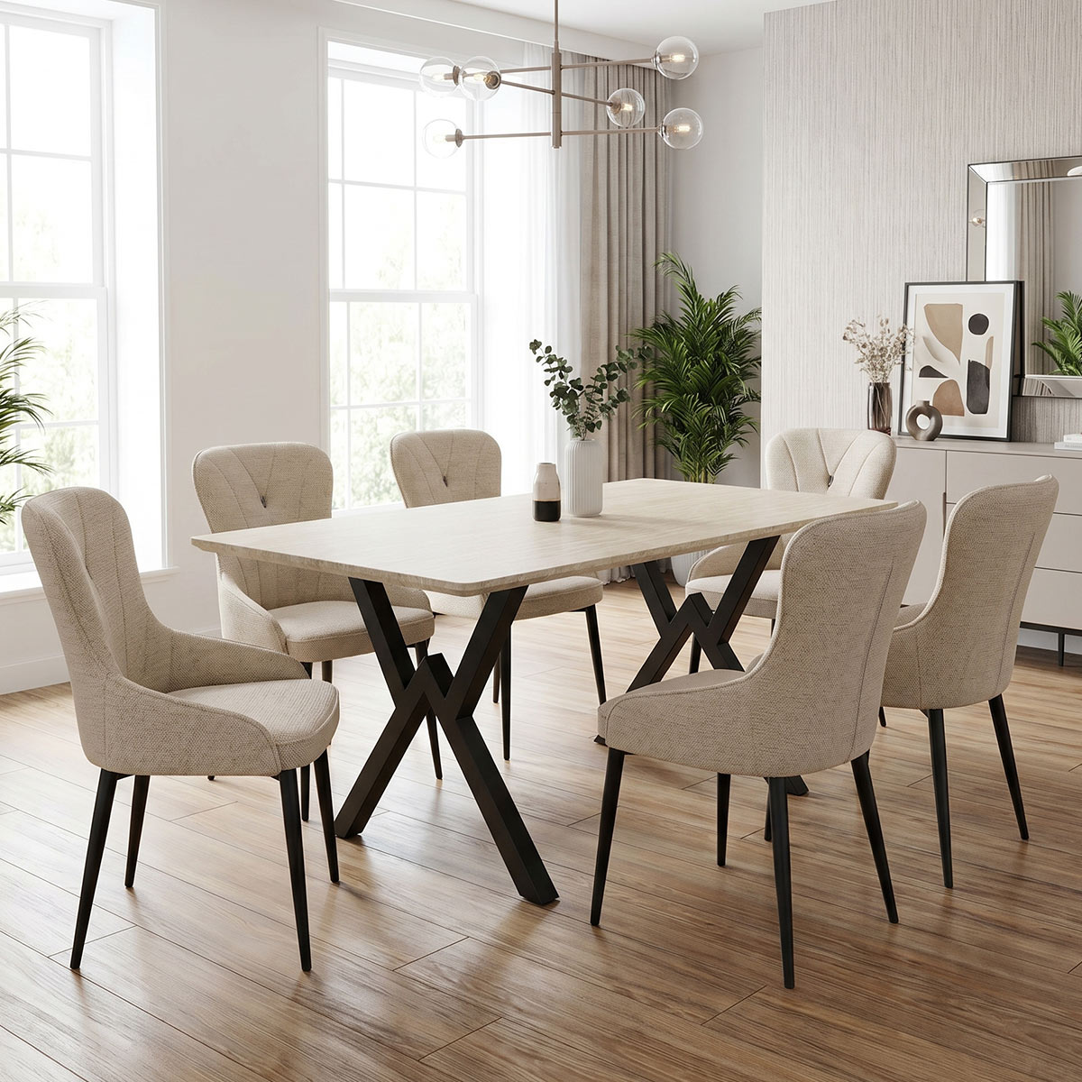 Wood Dining Table Set 1 Table With 6 Chair Rectangle