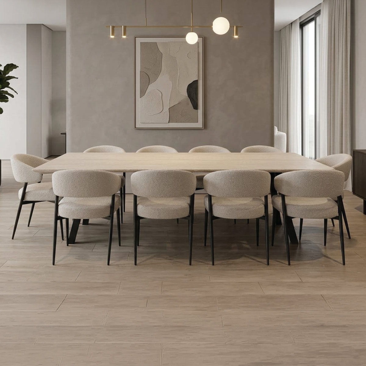 Wooden Dining Table with 10 Chairs