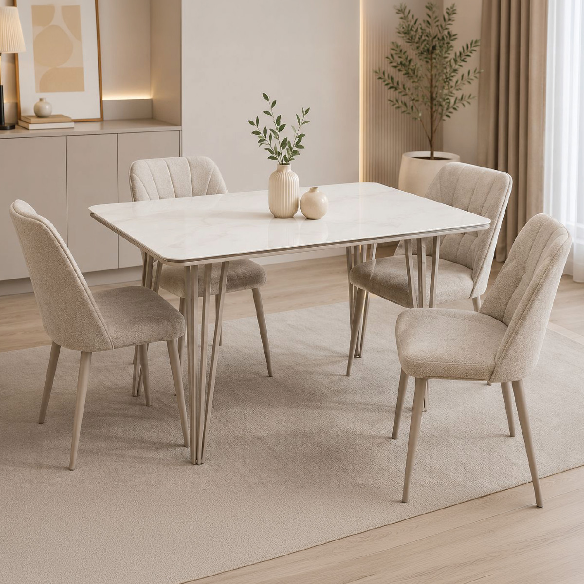 Modern Glass Top Dining Table Set with 4 Chairs