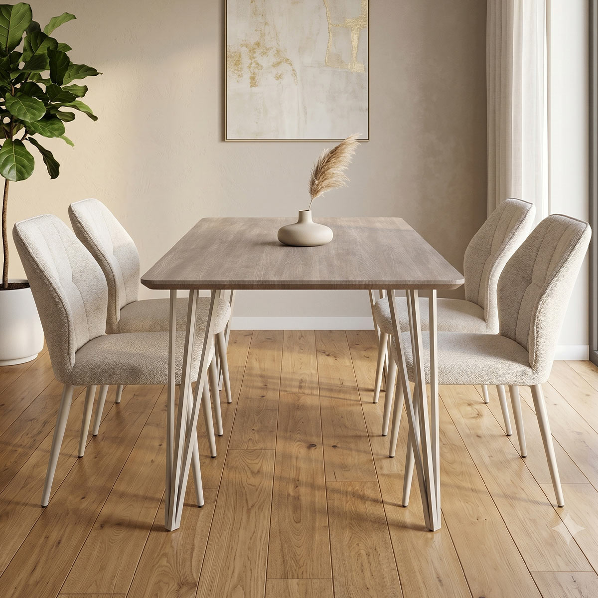 Wood Dining Table Set 1 Table With 4 Chair Rectangle