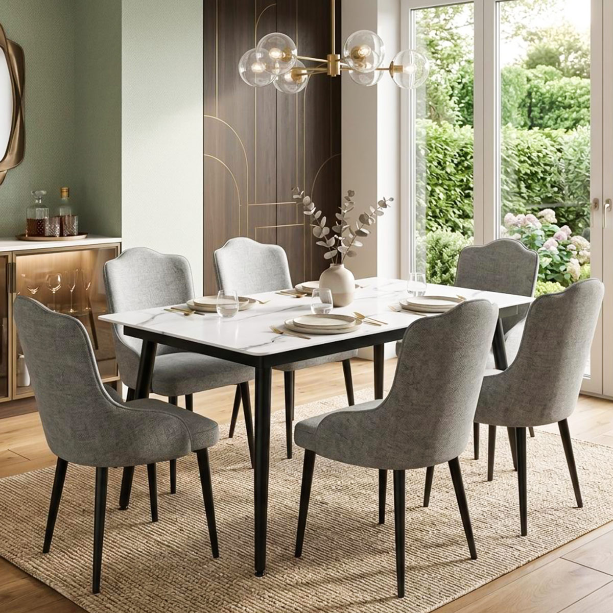 Glass Dining Table With 6 Chair