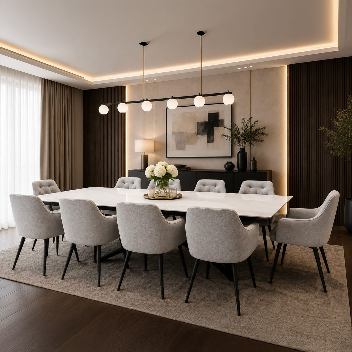 Modern Dining Room Set Grey & White (1 Table, 10 Chairs)