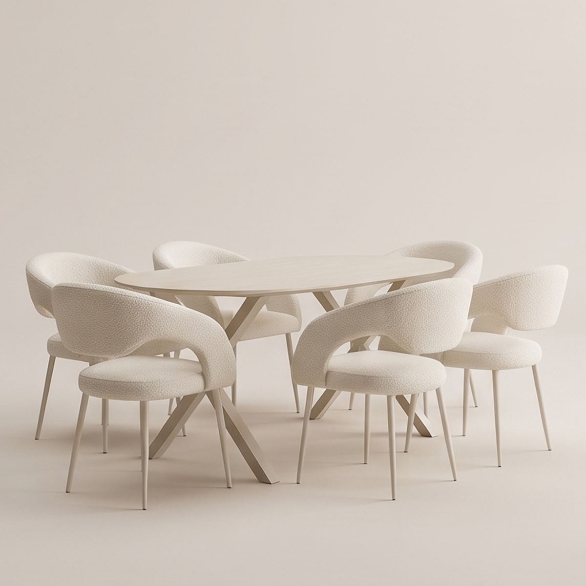 Modern Marble Top Dining Table Set (1 Table, 6 Chairs)