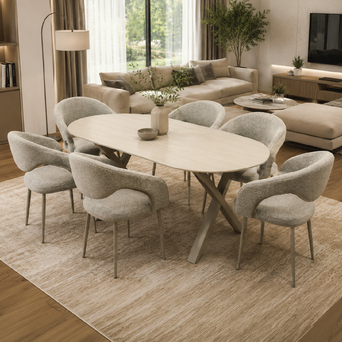 Marble Dining Table with 6 Chairs