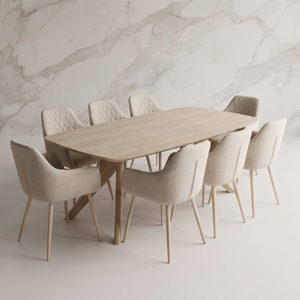 Modern Wooden Top Dining Table Set (1 Table, 8 Chair)