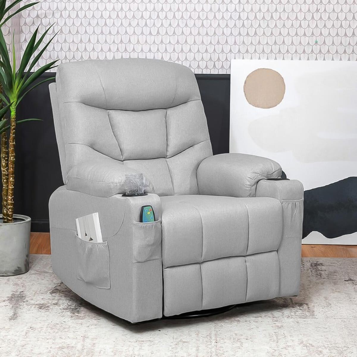 Single Recliner Sofa Swivel Fabric - Beige