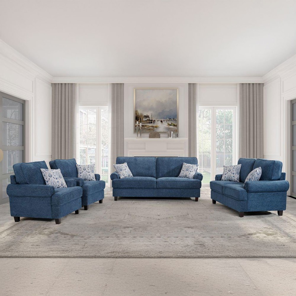 Lawson Fabric Sofa Set (1x3 Seater,1x2 Seater,2x1 Seater) Blue KF1753
