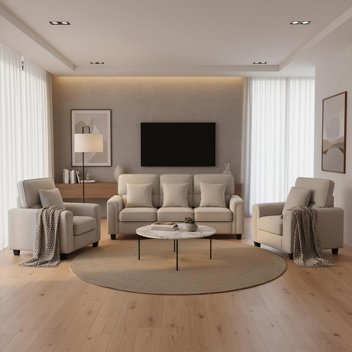 Fabric Sofa Set (1x3 Seater, 1x2 Seater, 1x1 Seater)