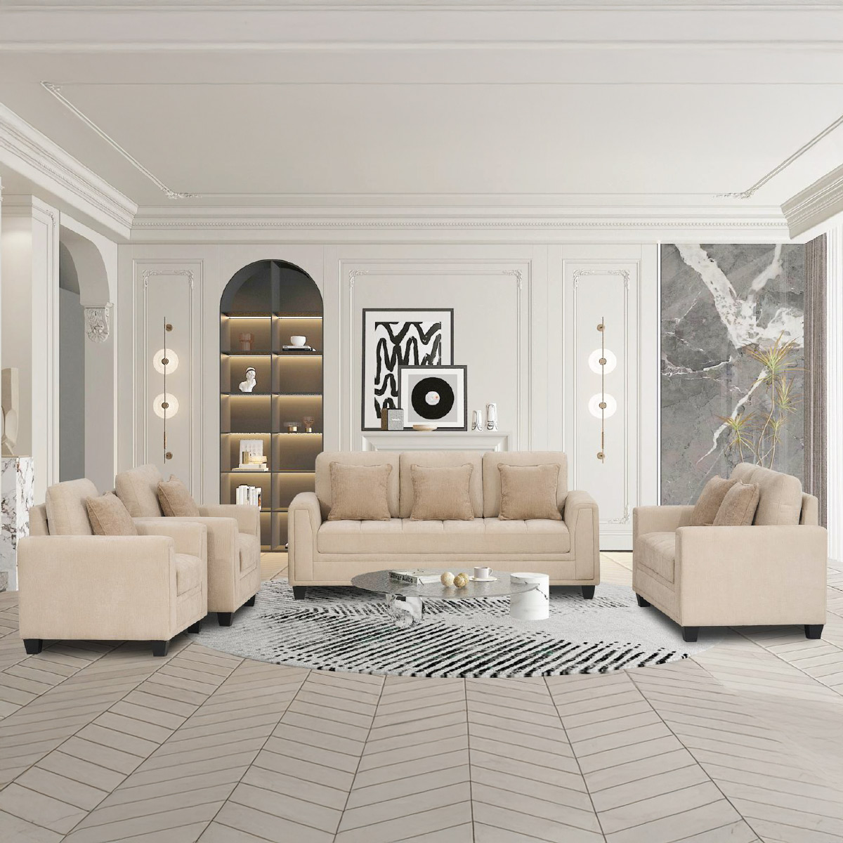 Fabric Sofa Set Modern (1x3Seater & 1x2Seater & 2x1Seater)