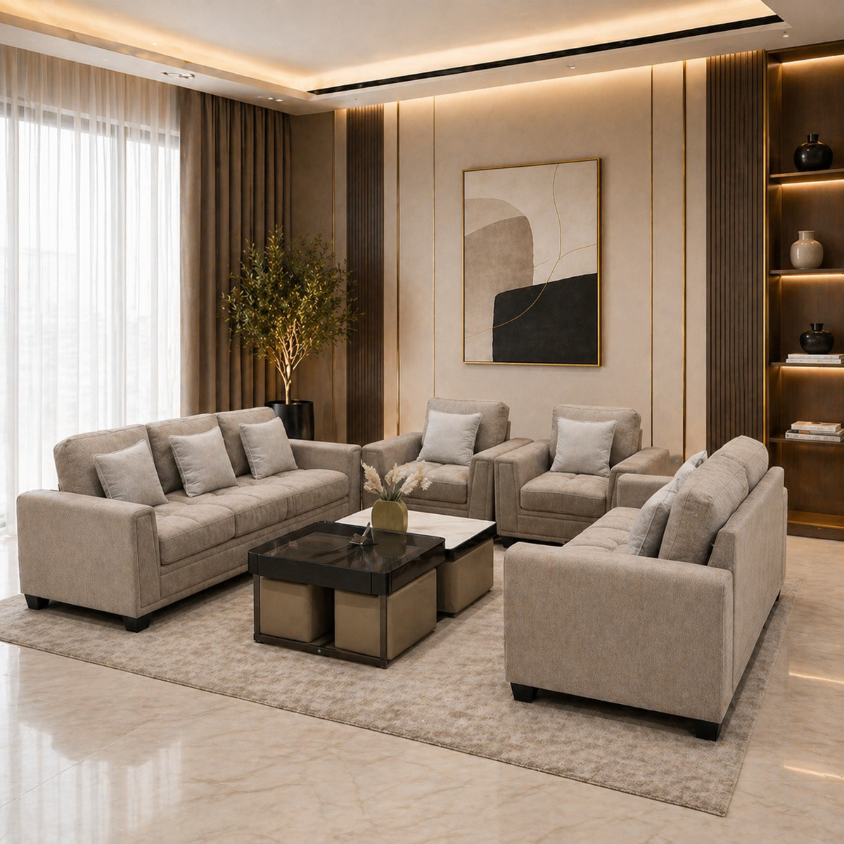 Fabric Sofa Set Modern (1x3Seater & 1x2Seater & 2x1Seater)