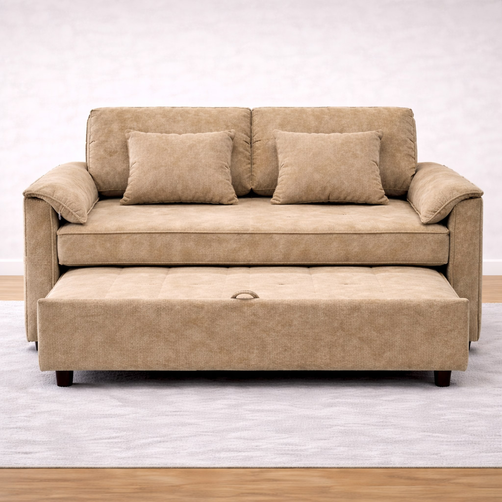Sofa Bed Single Fabric Light Brown | Furniture | Sofa & Seating | Sofa Beds