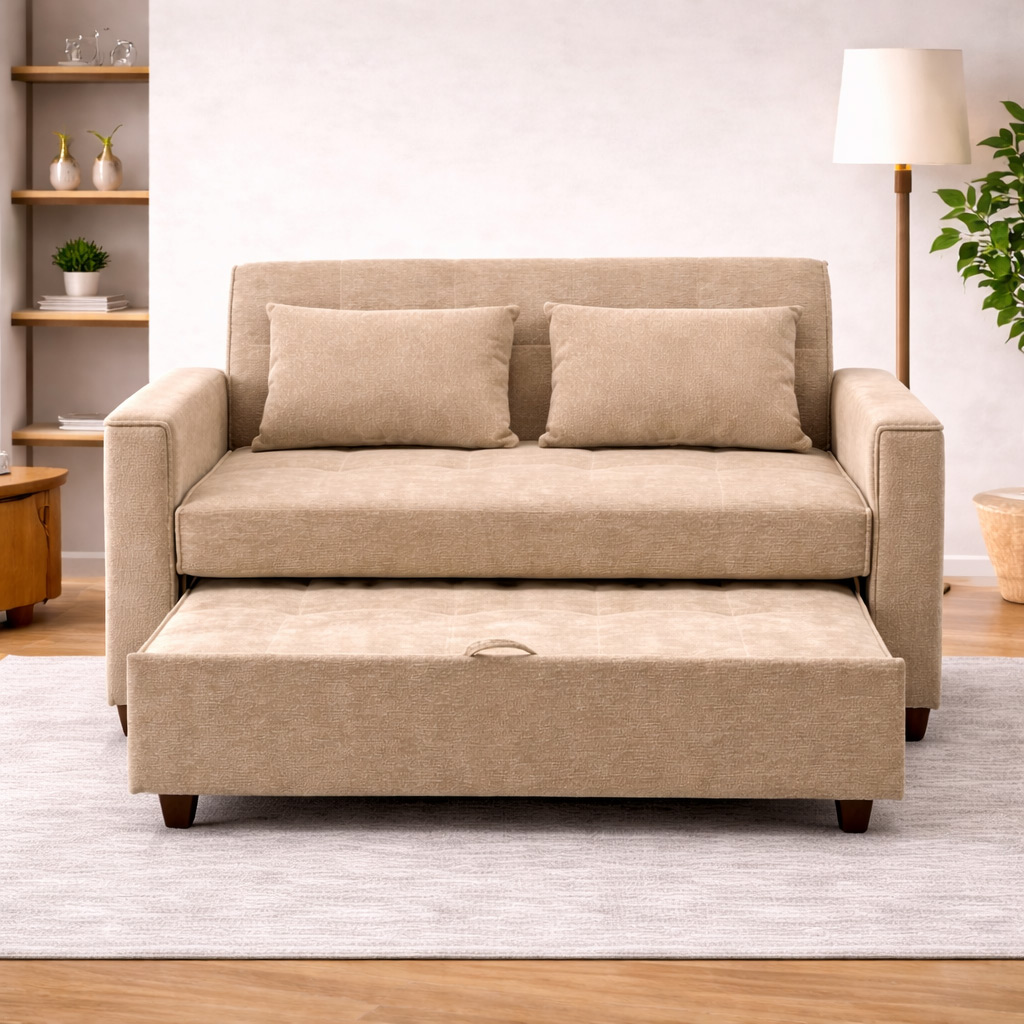 Sofa Bed Single Fabric Light Brown