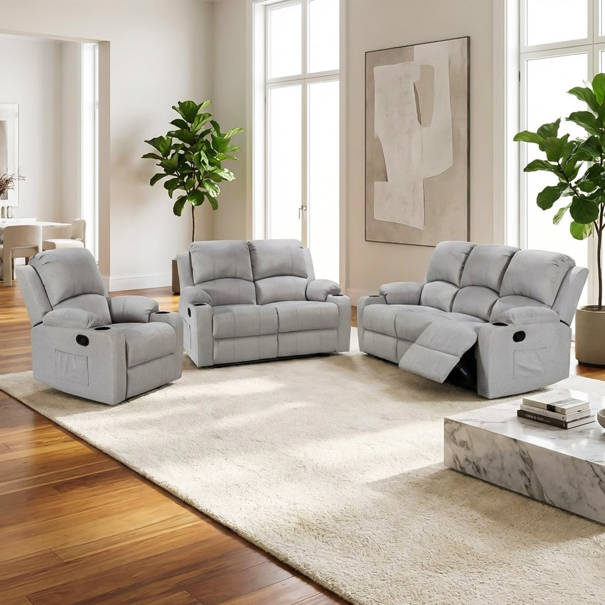 Recliner Fabric Sofa Set (1x3 Seater, 1x2 Seater, 1x1 Seater)