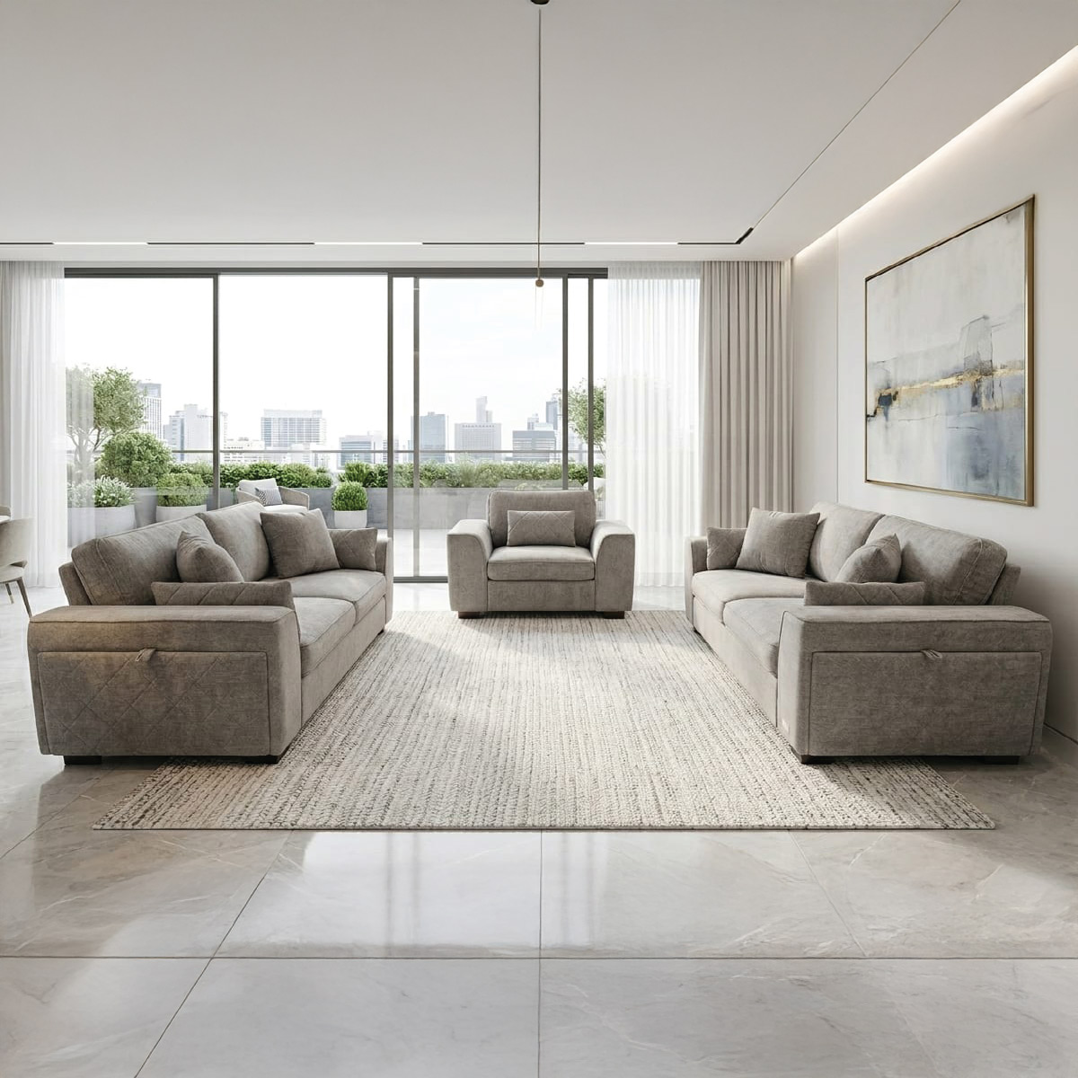 Lawson Fabric Sofa Set-1x3 Seater, 1x2 Seater And 1x1 Seater