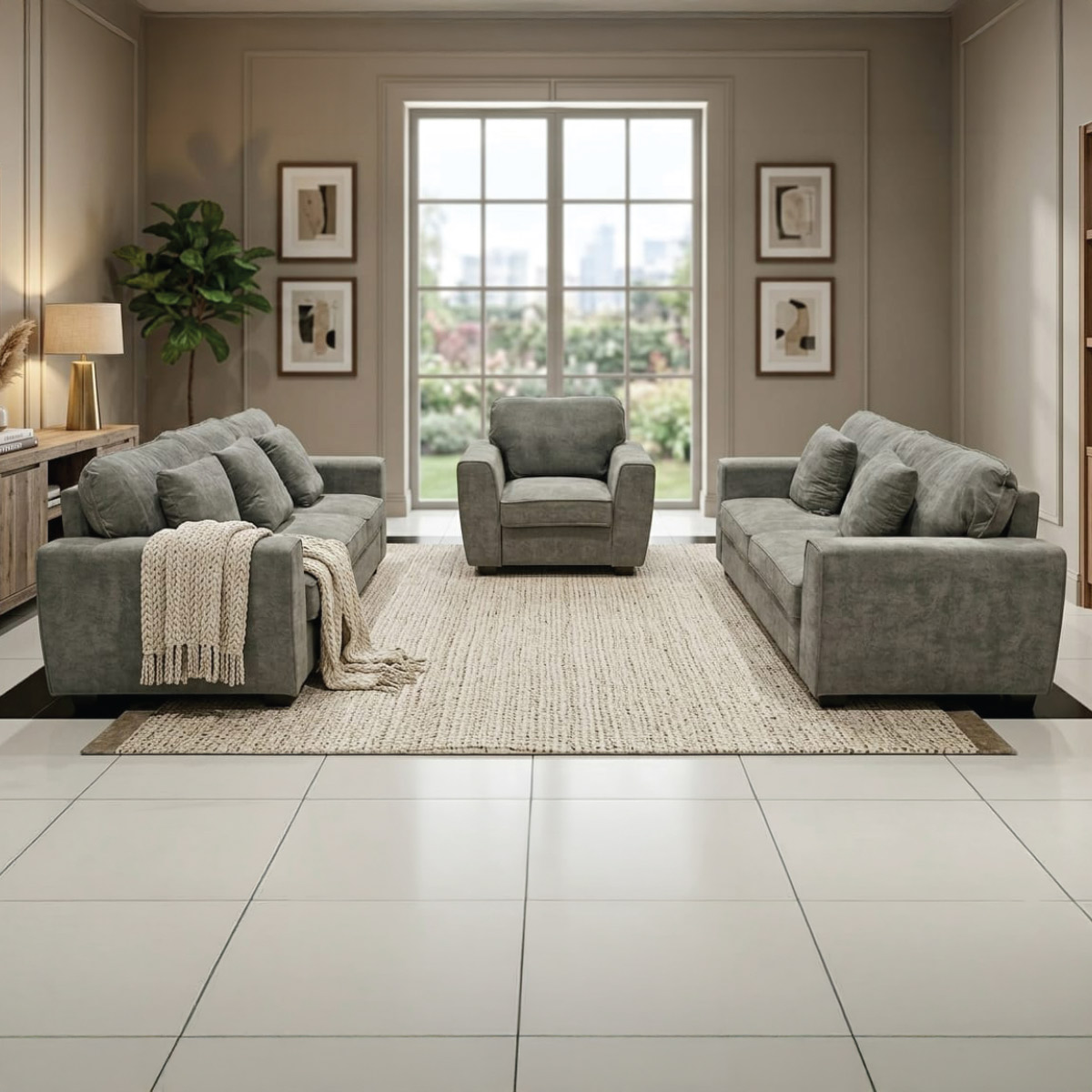 Lawson Fabric Sofa Set (1x3 Seater, 1x2 Seater, 1x1 Seater) Grey