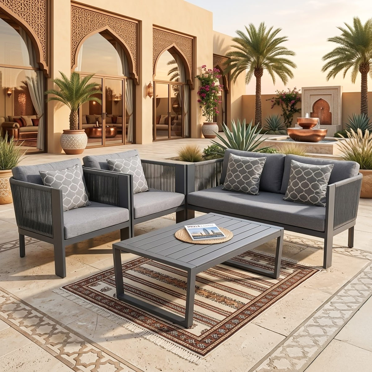 Outdoor Sofa Set (1x2 Seater, 2x1 Seater) With Table