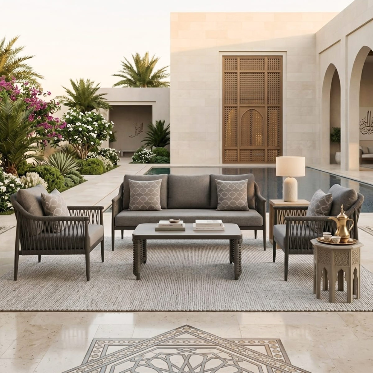 Outdoor Sofa Set (1x2 Seater, 2x1 Seater) With Table