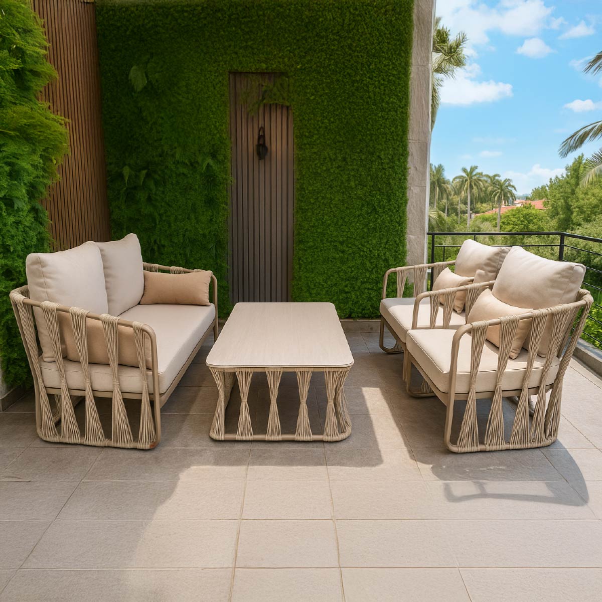 Outdoor Sofa & Table Set (1x2 Seater, 2x1 Seater, 1 Table)