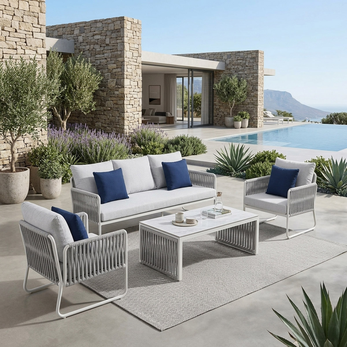 Outdoor Sofa Set (1x2 Seater, 2x1 Seater) With Table
